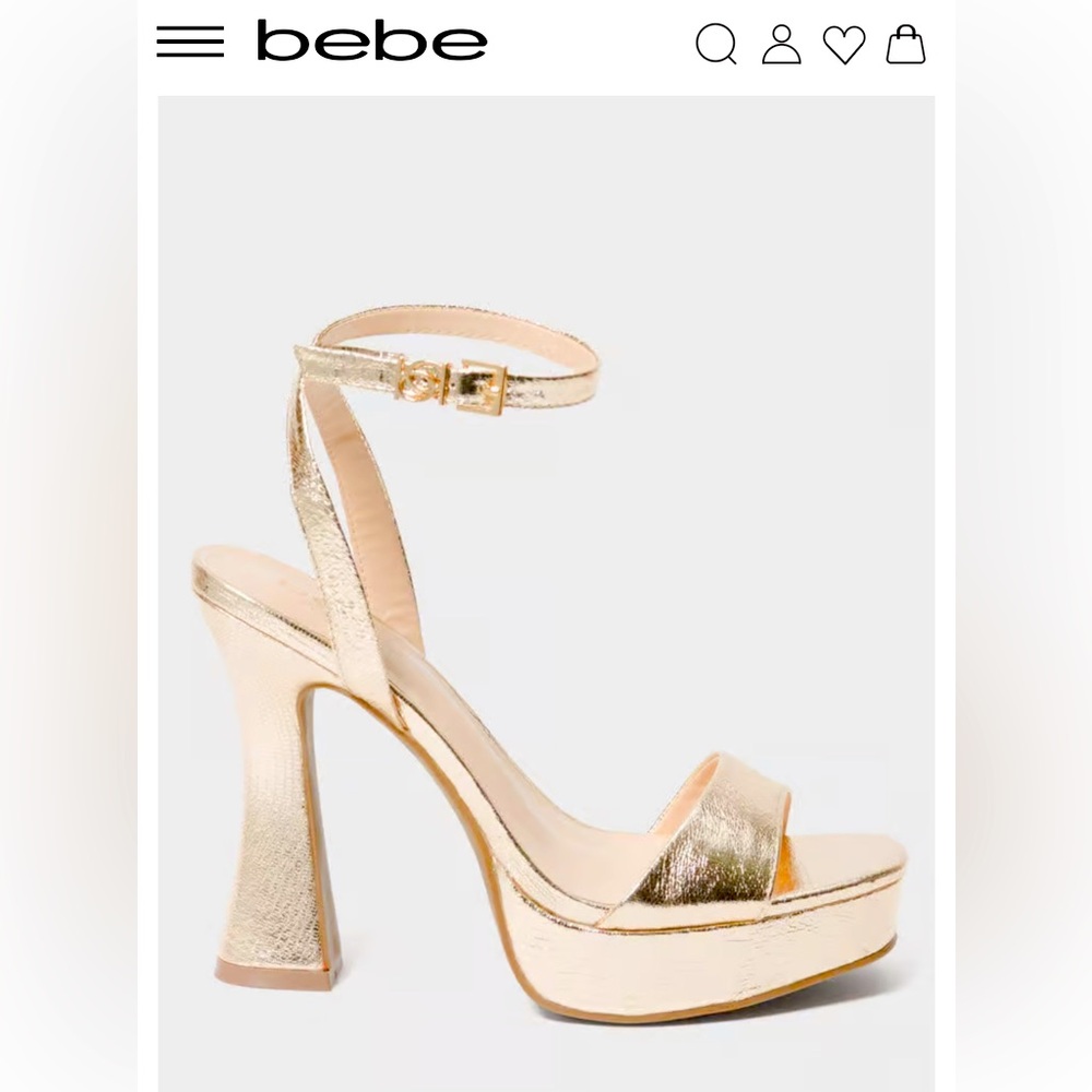 BEBE Gold Strappy Platform Heels